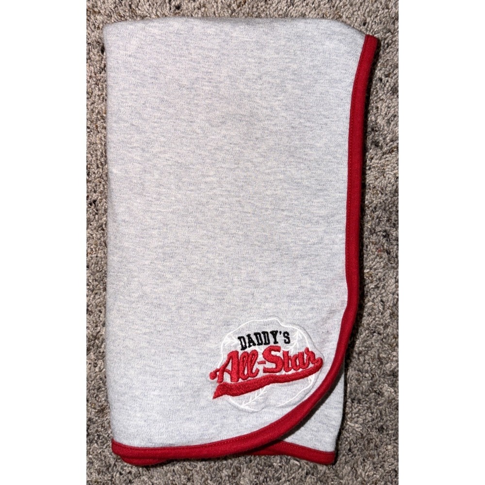 Carter's Just One Year  Baby Blanket Daddy's All Star Sports Gray Red Trim